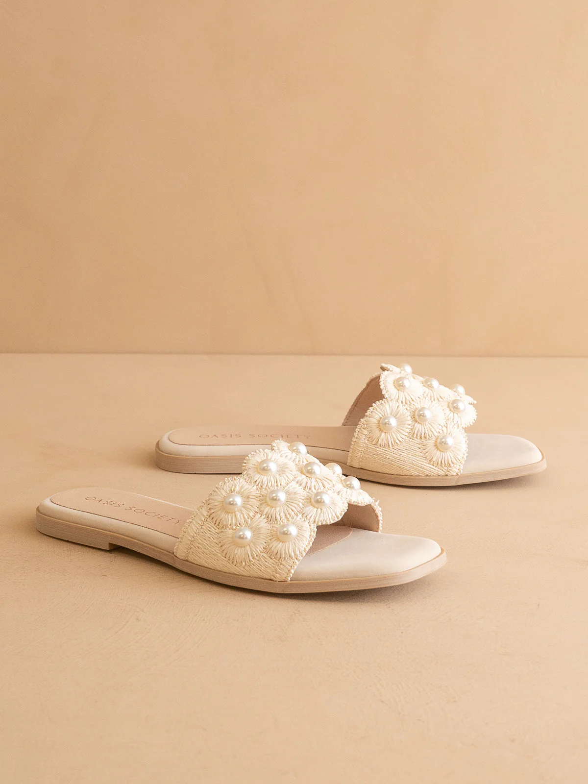 The Cathleen | Ivory White Pearl Raffia Wedding Slide Sandal - Image 3