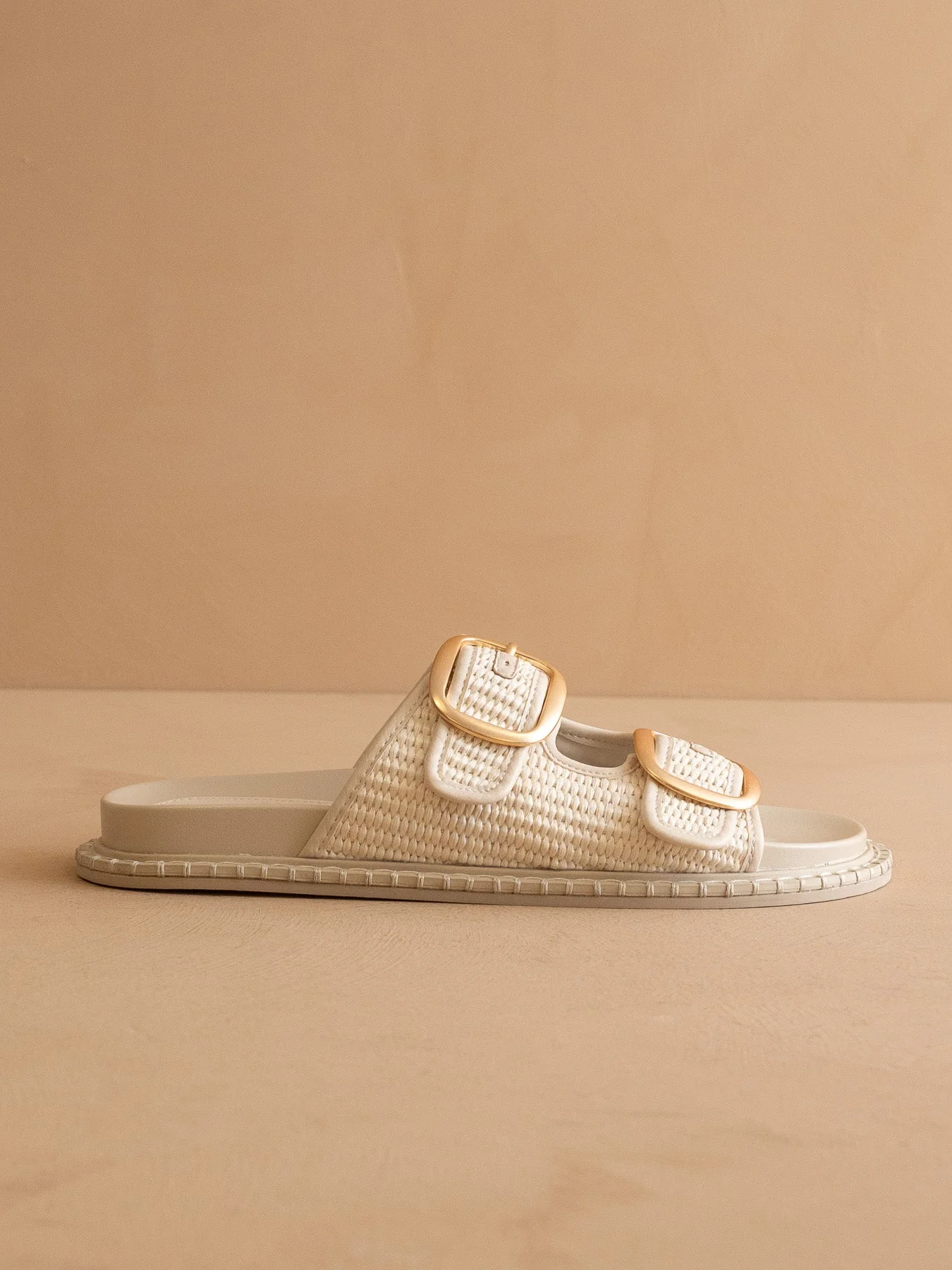 The Daytona | Ivory a Two-Tone Raffia Gold Buckle Sandal - Image 2