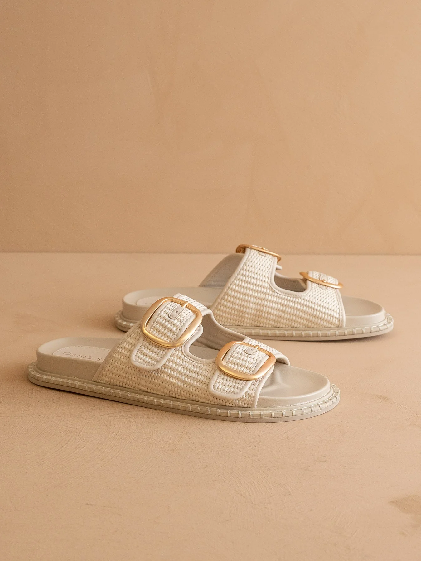 The Daytona | Ivory a Two-Tone Raffia Gold Buckle Sandal - Image 4