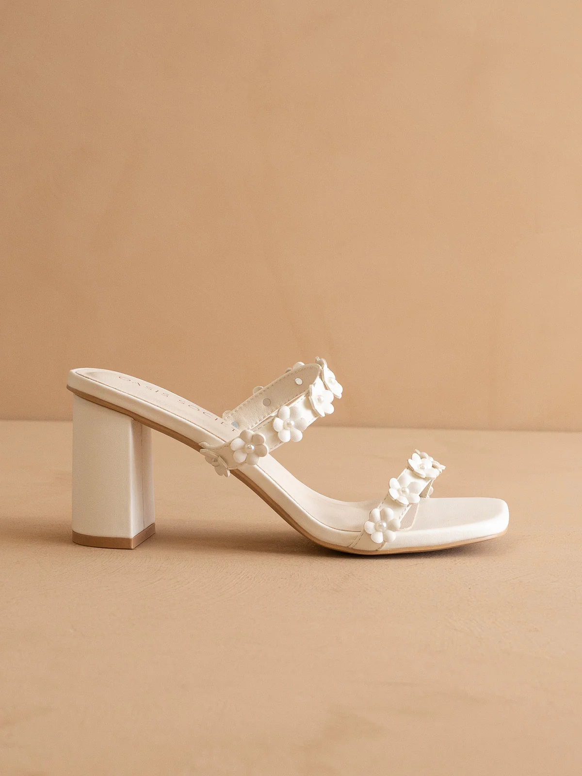 The Feliza | White Floral Raffia Block Heel Bridal Sandal