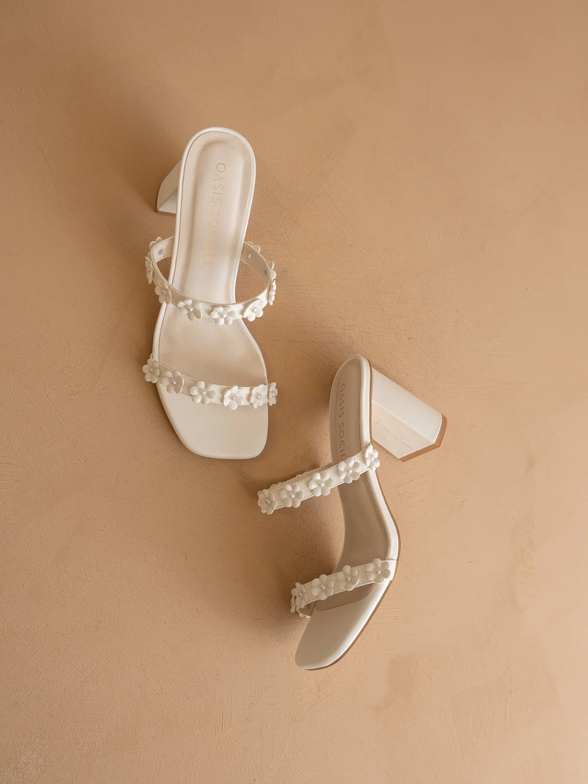 The Feliza | White Floral Raffia Block Heel Bridal Sandal - Image 2