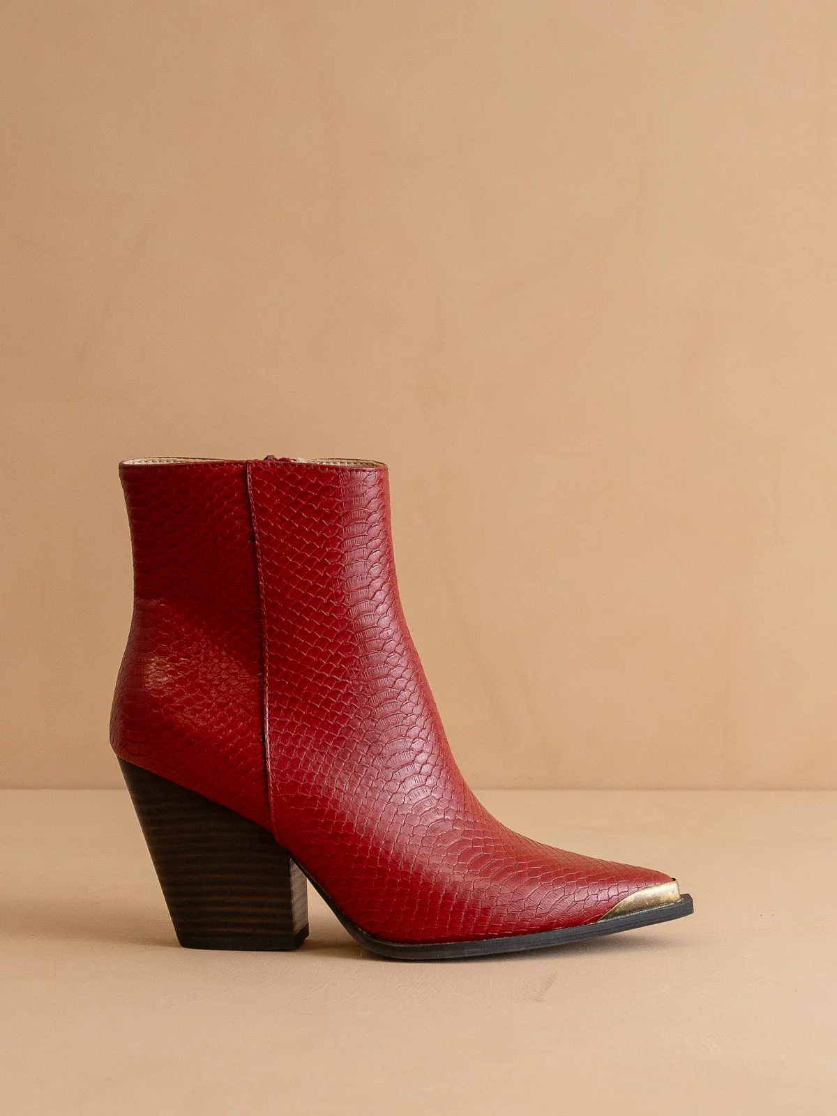 The Frankie | Red Snake Skin Pointed Toe Cap Bootie - Image 2