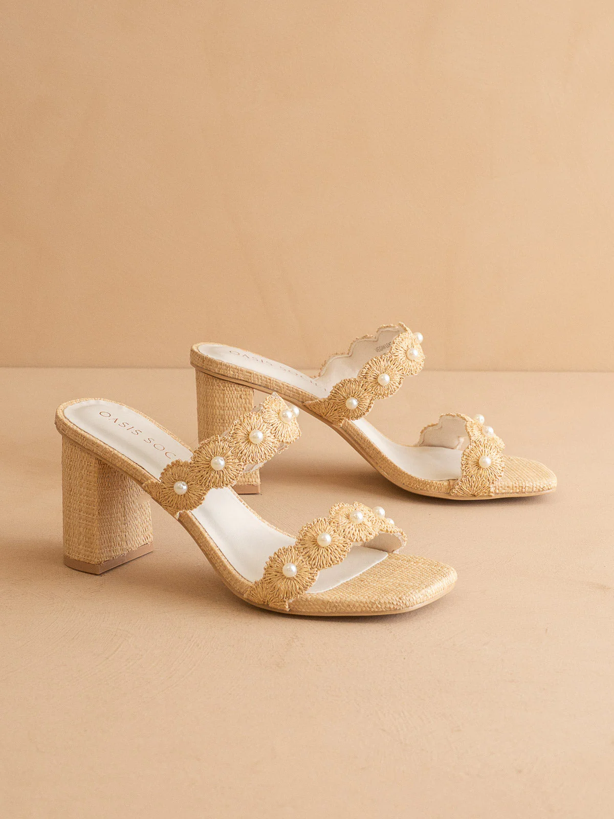 The Helena | Natural Raffia Resort Block Heel Sandal with Pearl Details - Image 4