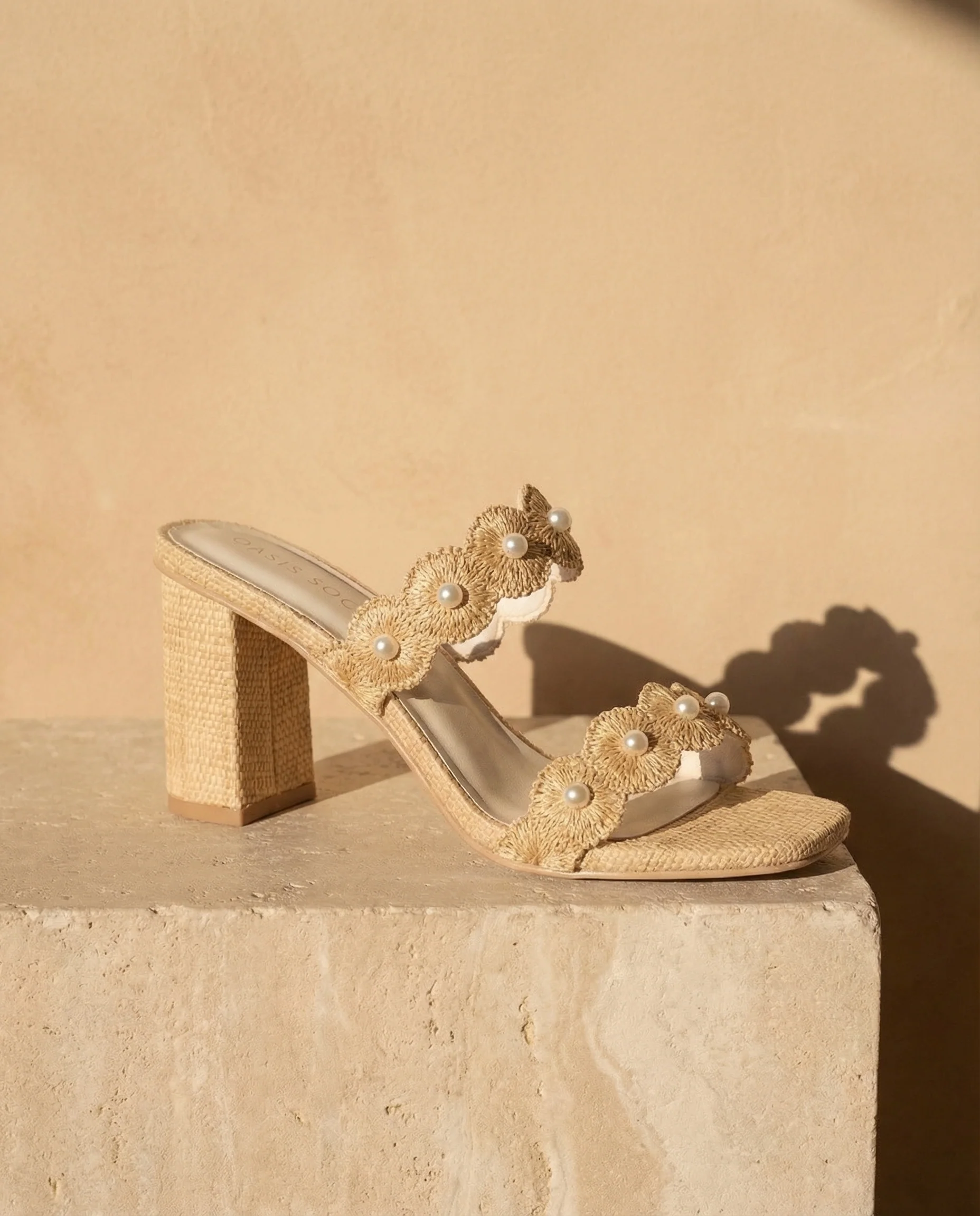 The Helena | Natural Raffia Resort Block Heel Sandal with Pearl Details - Image 5