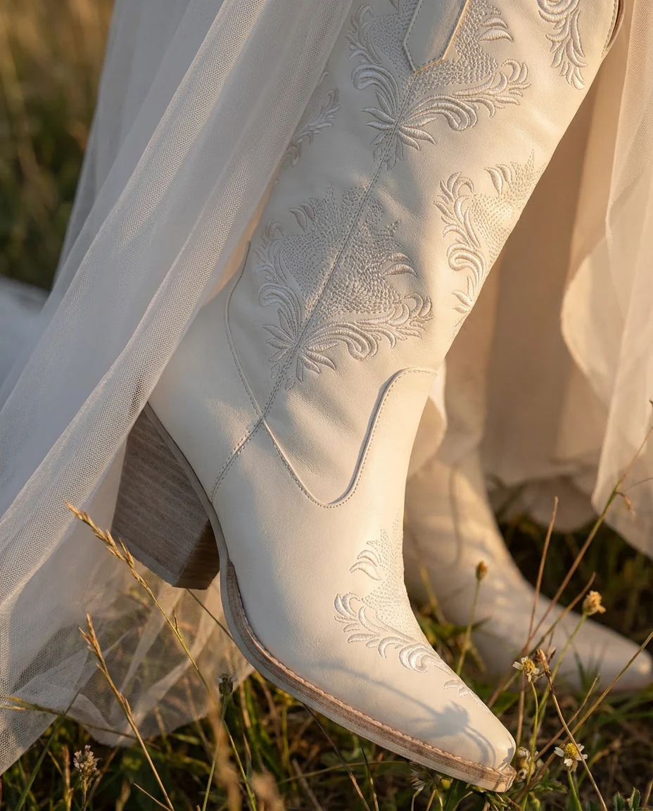 The Kamilla | White on White Embroidered Cowboy Boot For Bridal Or Festival - Image 5