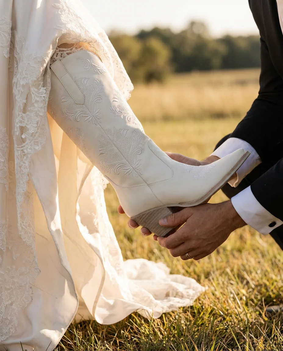 The Kamilla | White on White Embroidered Cowboy Boot For Bridal Or Festival - Image 6