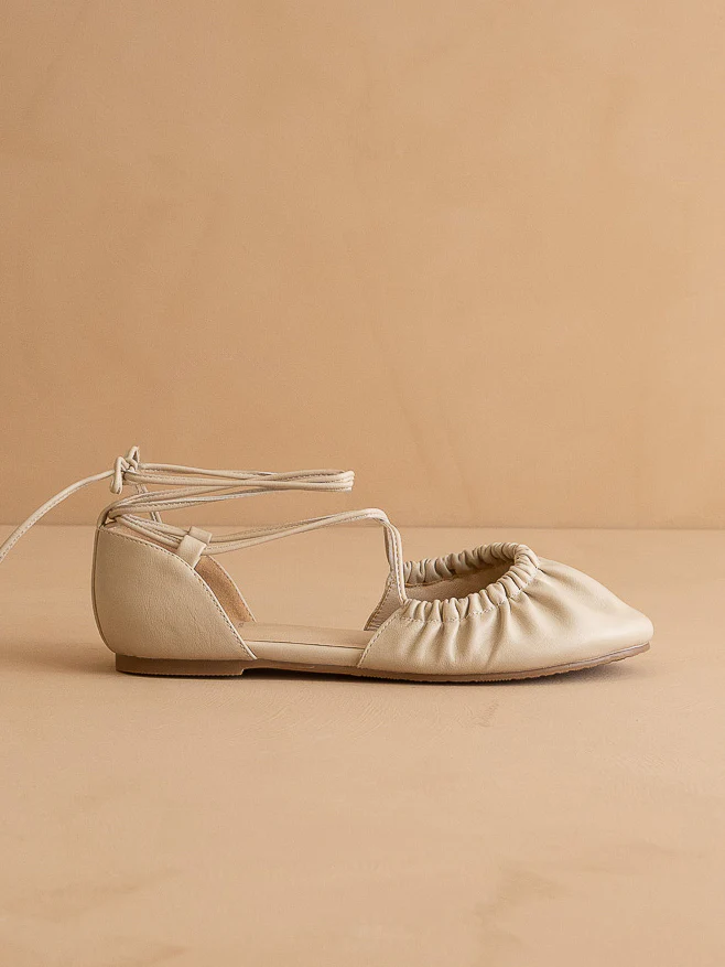 The Laney | Beige Lace Up Ballet Flat - Image 3