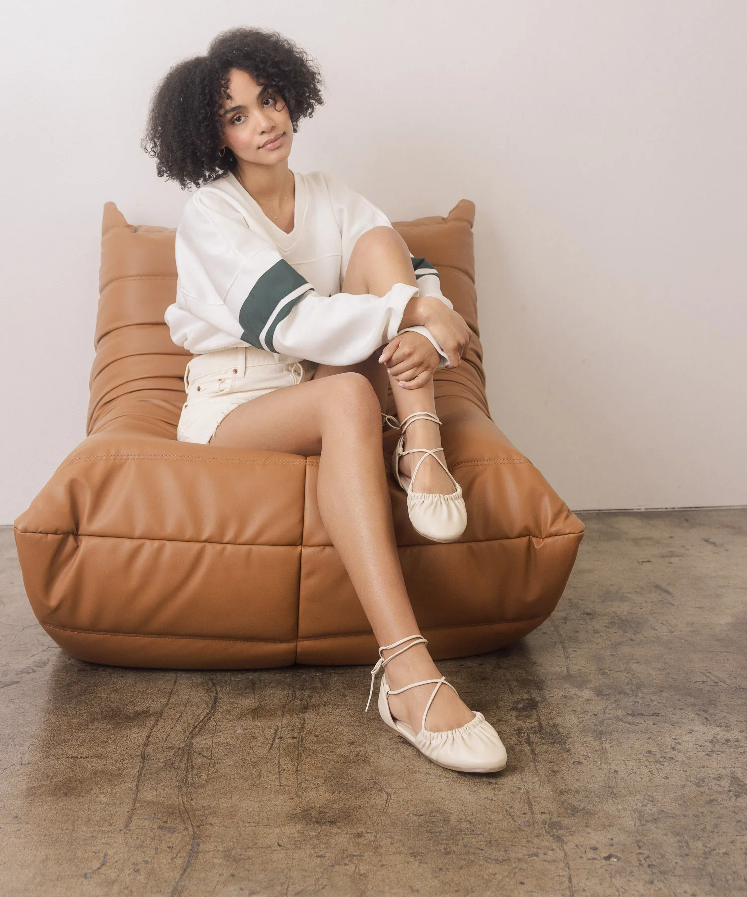 The Laney | Beige Lace Up Ballet Flat - Image 4