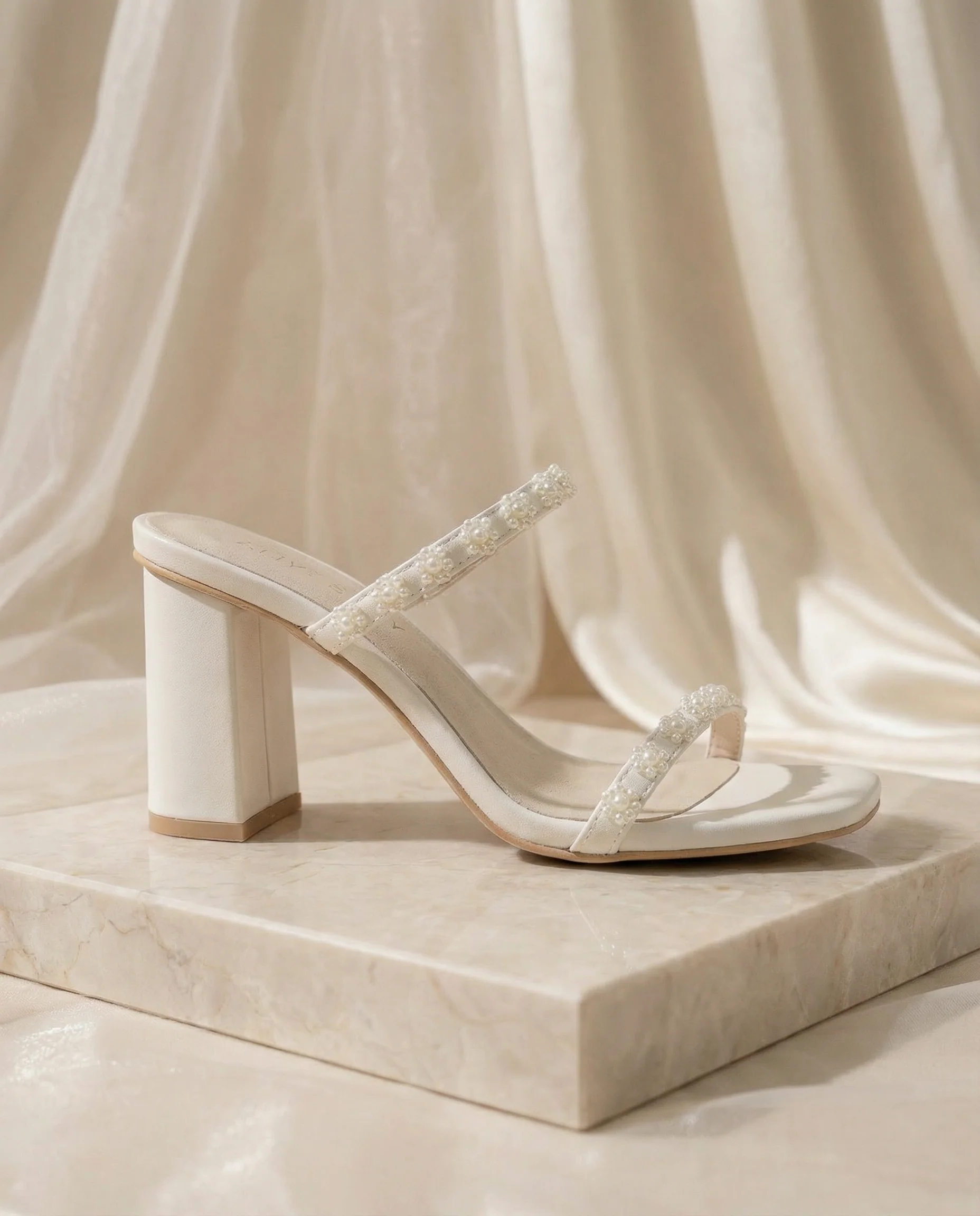 The Phoebe | White Floral Mini Pearl Strap Heel – Bridal & Occasion - Image 5