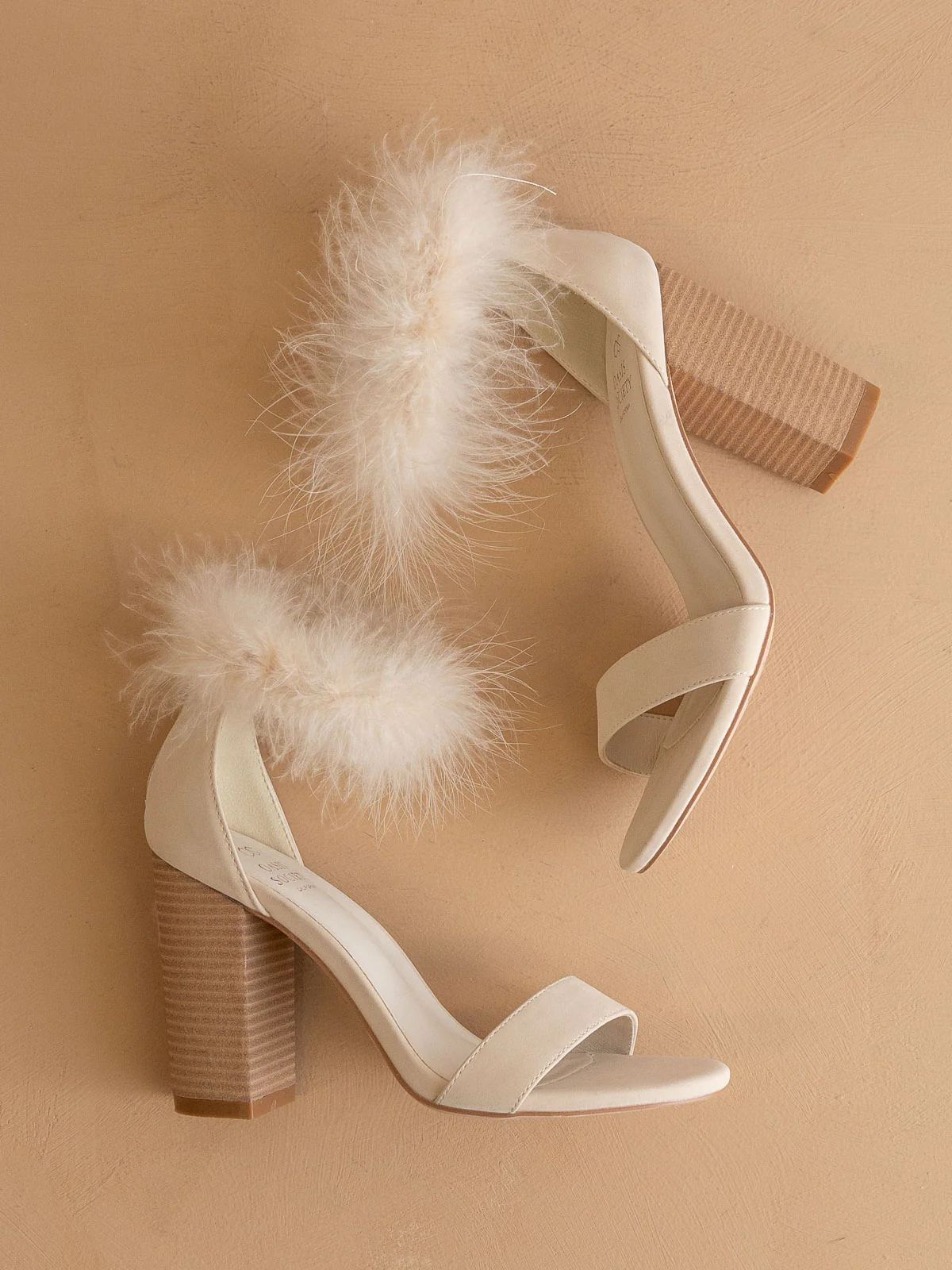 The Sasha | Beige Feathered ankle block heel *FINAL SALE*