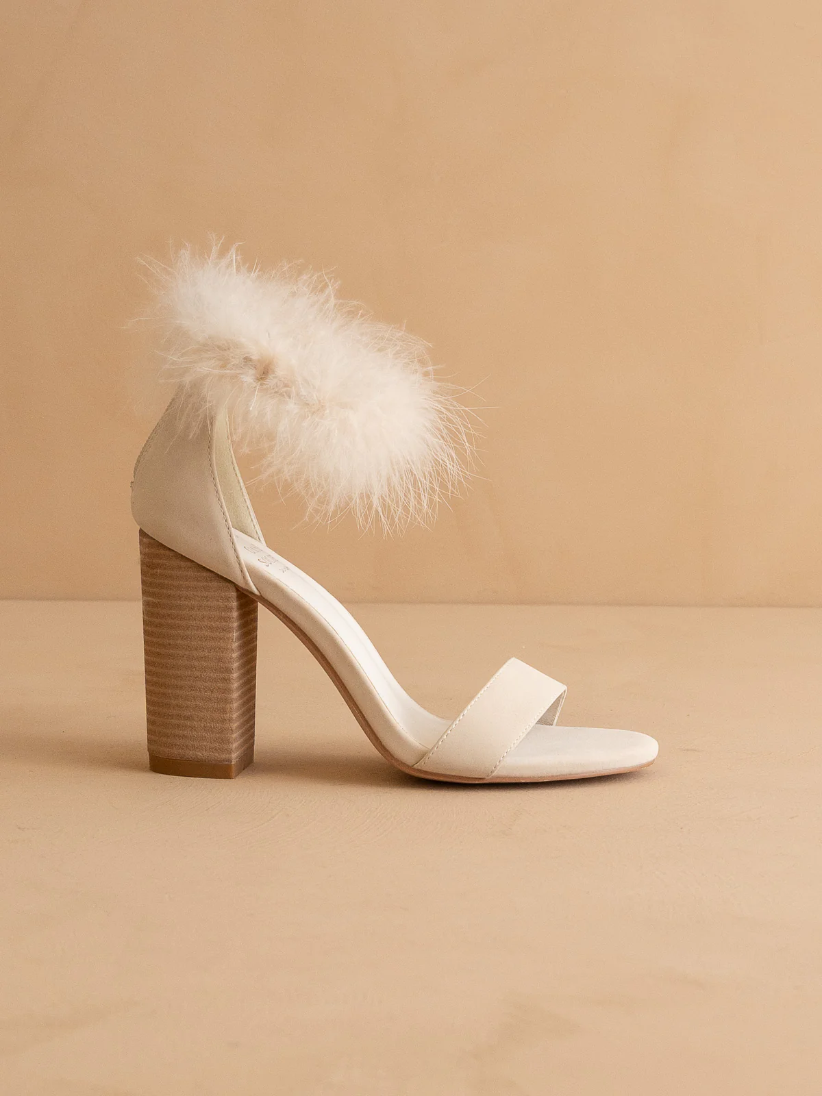 The Sasha | Beige Feathered ankle block heel *FINAL SALE* - Image 3