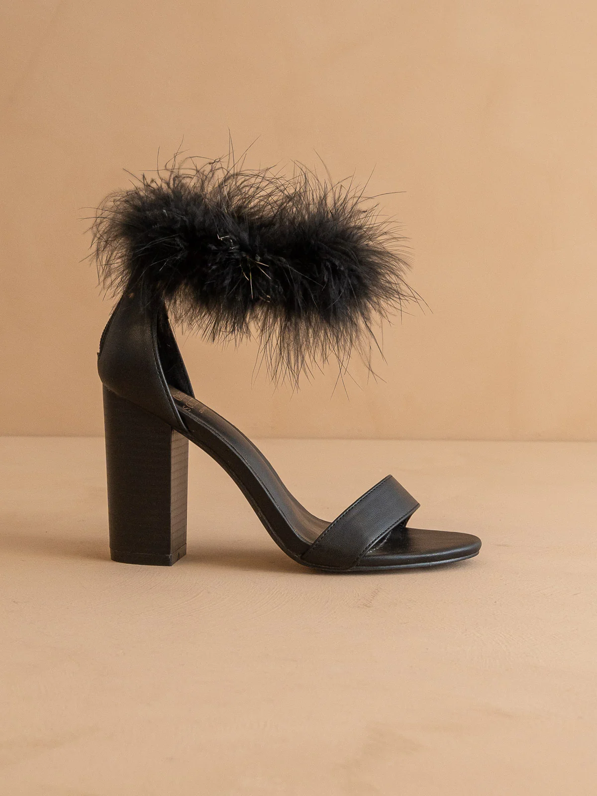 The Sasha | Black Feathered ankle block heel  *FINAL SALE*