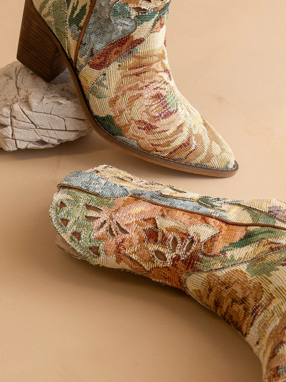 The Sorrel | Vintage Floral Tapestry Print Western Cowgirl Bootie - Image 3