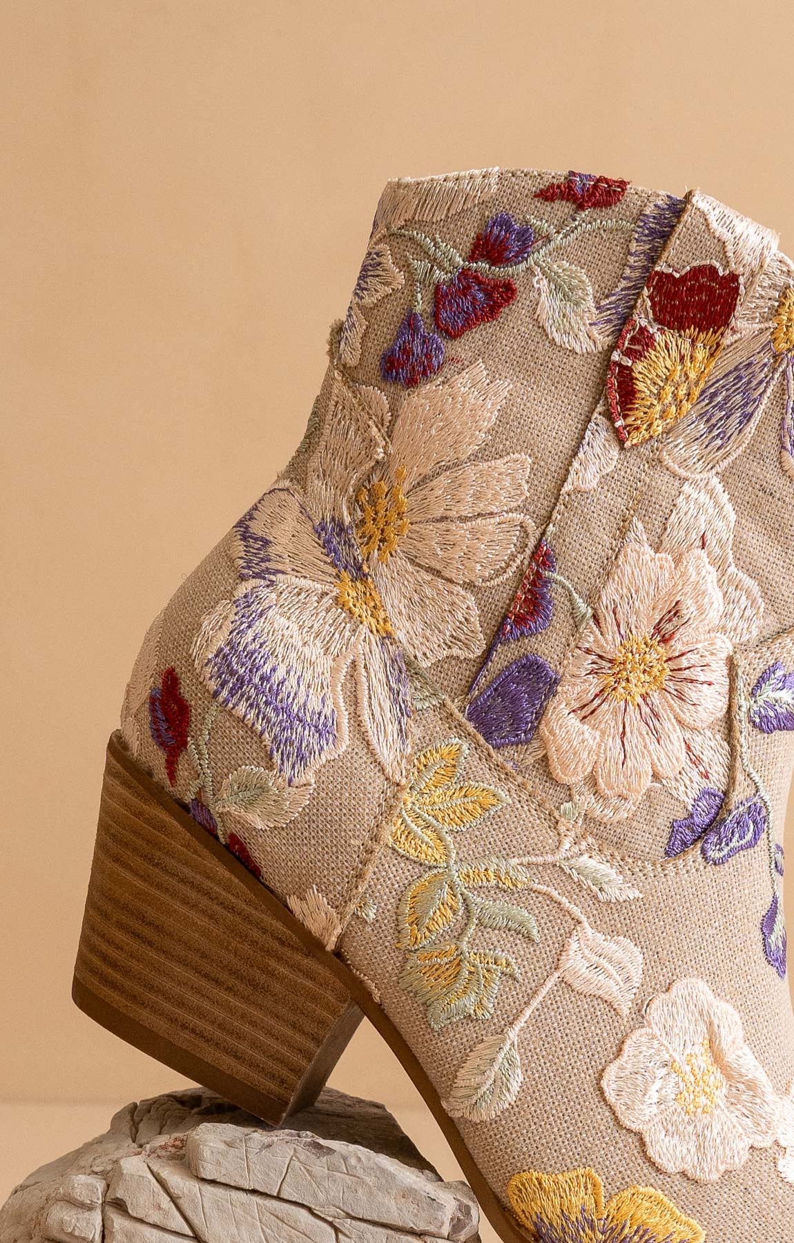 The Wanda | Taupe Floral Appliqué Cowgirl Boot - Image 2