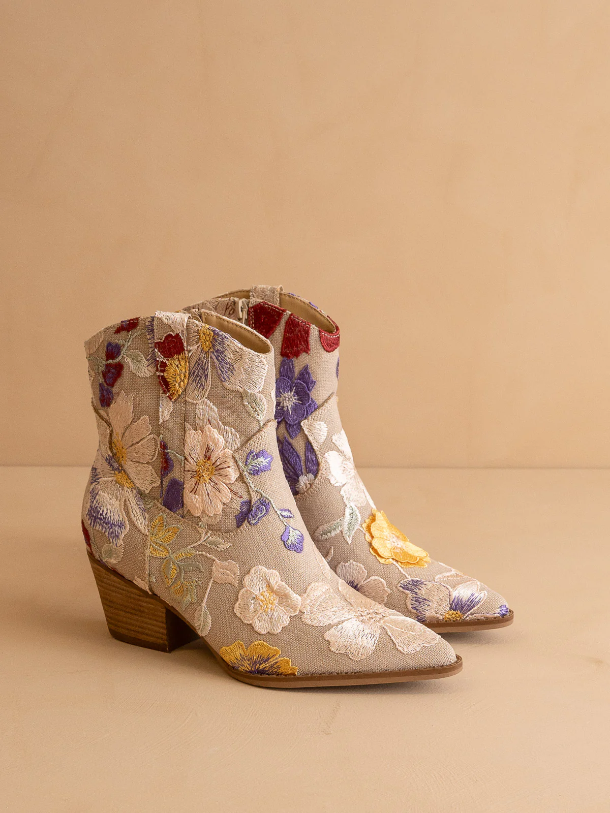The Wanda | Taupe Floral Appliqué Cowgirl Boot - Image 3